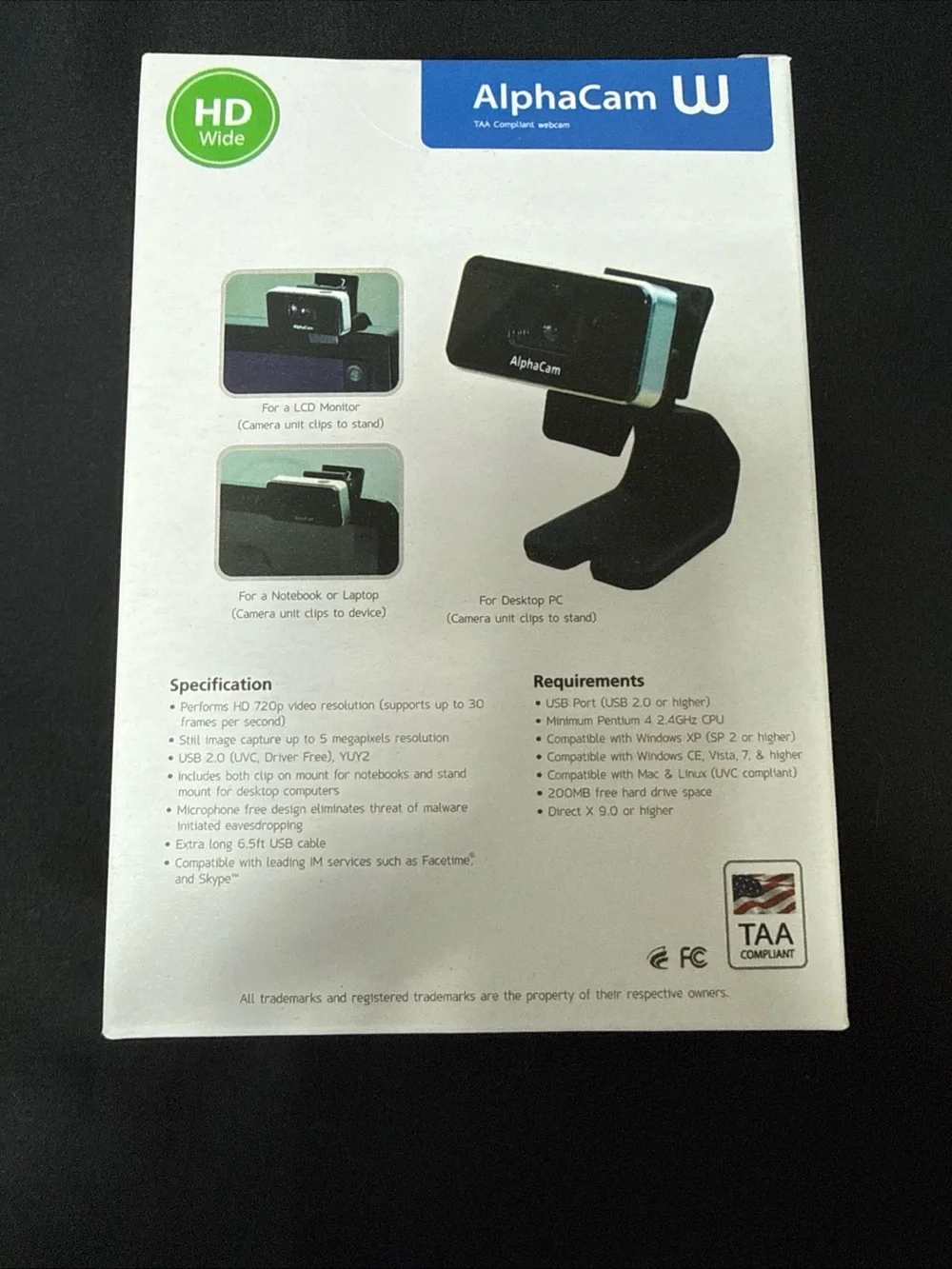 AlphaCam-W USB Video Conferencing Camera Webcam NEW NIB
